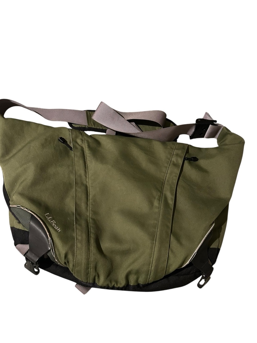L.L. Bean Olive Canvas Messenger Bag with Gray Strap